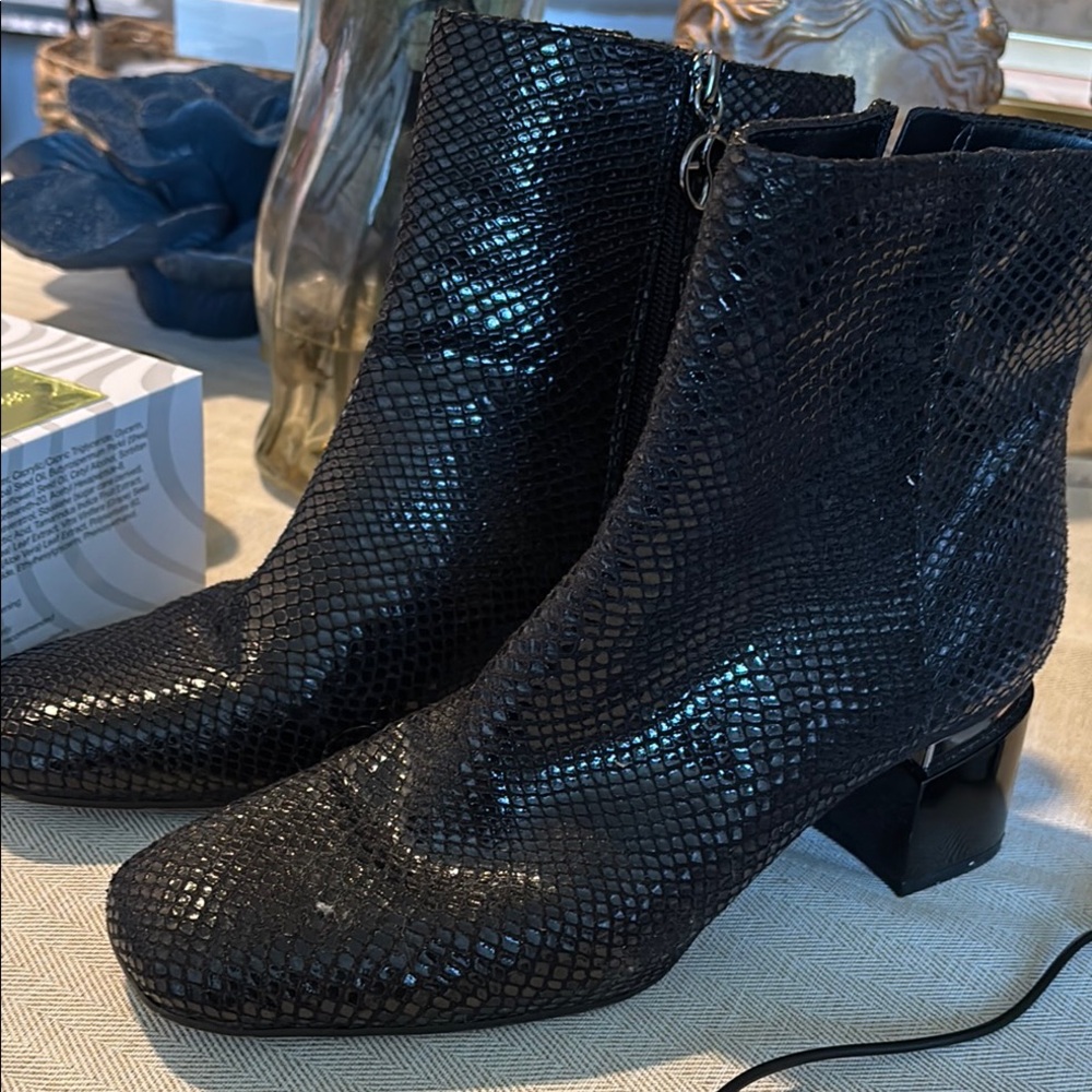 Franco Sarto Black Ankle Boots with Textured Elegance